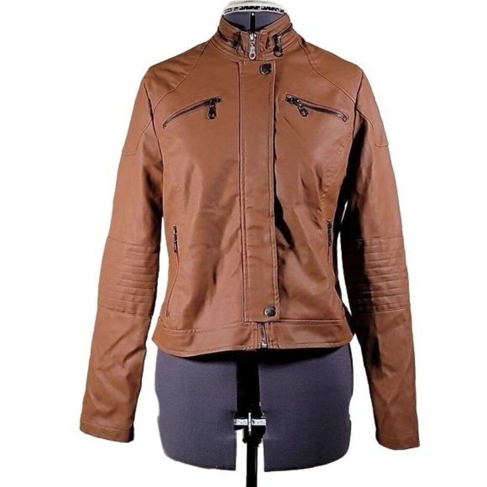 NWT Maralyn & Me Juniors' Faux-Leather Moto Jacket Sz L